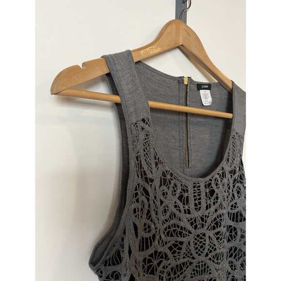 J Crew Gray Silk Merino Wool Crochet Tank Top Size Medium - Picture 3 of 8